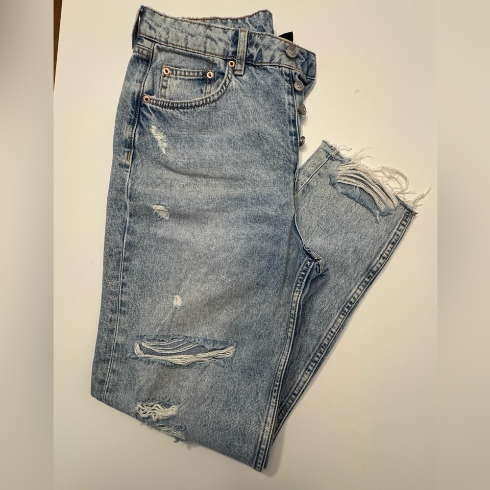 H&M Blue Skinny Jeans Distressed Vintage Style